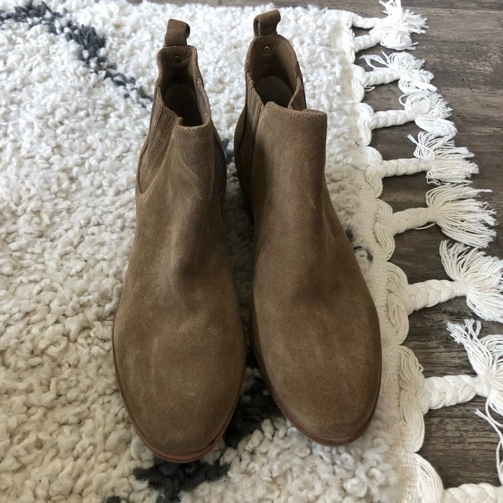 Michael Kors Shaw Suede Ankle Boots tan khaki taupe leather low block heel 7